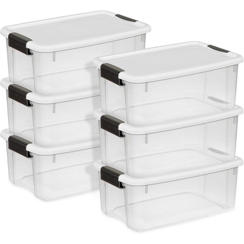 6-Pack Ultra Latching Box, Storage Bins with Lids, Clear Plastic, 18 Quart - Hea